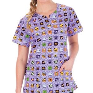 Bio Medical Scrub Uniform Top Halloween Print